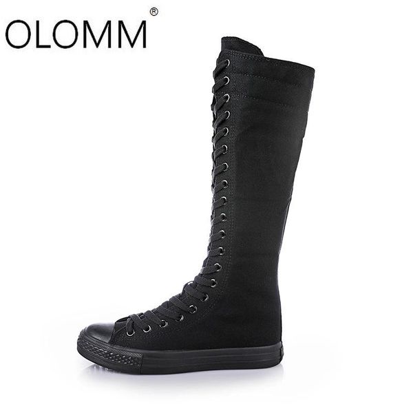 

long tube rubber casual canvas shoes side zip tie women's shoes large size zapatos de mujer winter boots women, Black