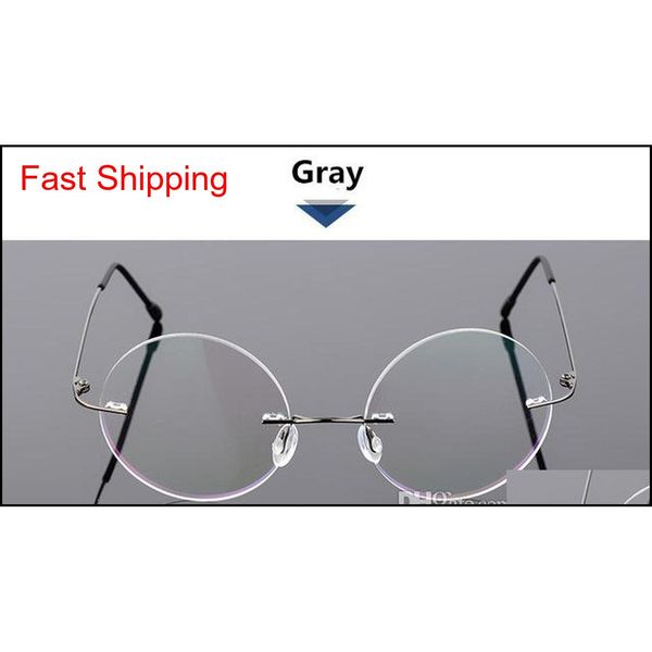 

steve jobs style alloy rimless optical prescription glasses frame round clear lens glas qyldhf bde_luck, Blue