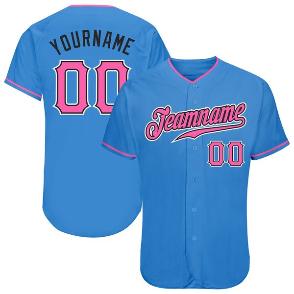 

custom powder blue pink-black-005 authentic baseball jersey, Blue;black