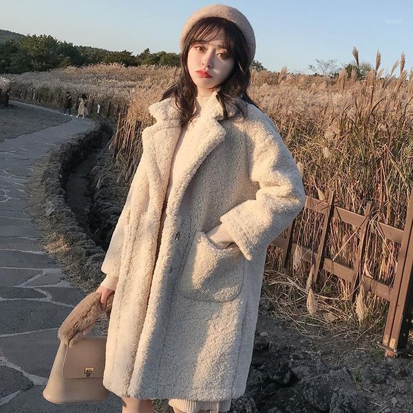 

long coat women jacket faux lamb fur coat warm thick loose solid ladies winter jacket women teddy overcoat1, Black