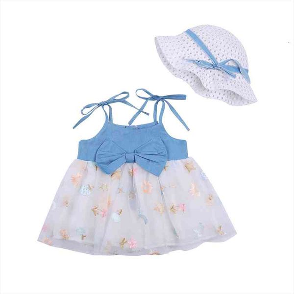 

summer baby girls princess dress hats 2pcs bowknot strapless denim lace patchwork printed tutu dress, Red;yellow
