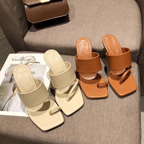 

fashion square toe high heels women shoes pu women sandals 2020 new heels sandals ladies shoes slippers party, Black