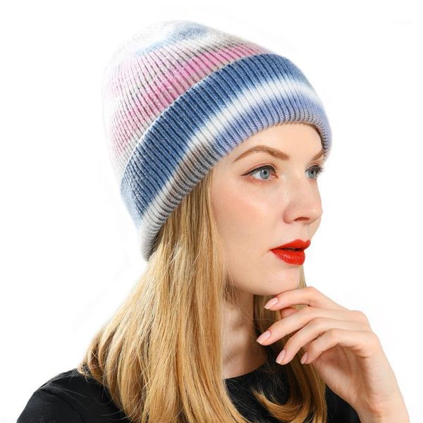 

beanies tie-dye winter beanie hat for women cashmere knitted colorful skullies cap autumn fur hats female1