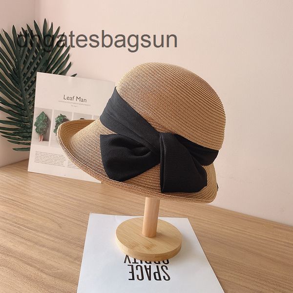 

brand cap and carves 2022 hepburn grass hat children's summer pleated split bow basin seaside sunscreen fisherman, Blue;gray
