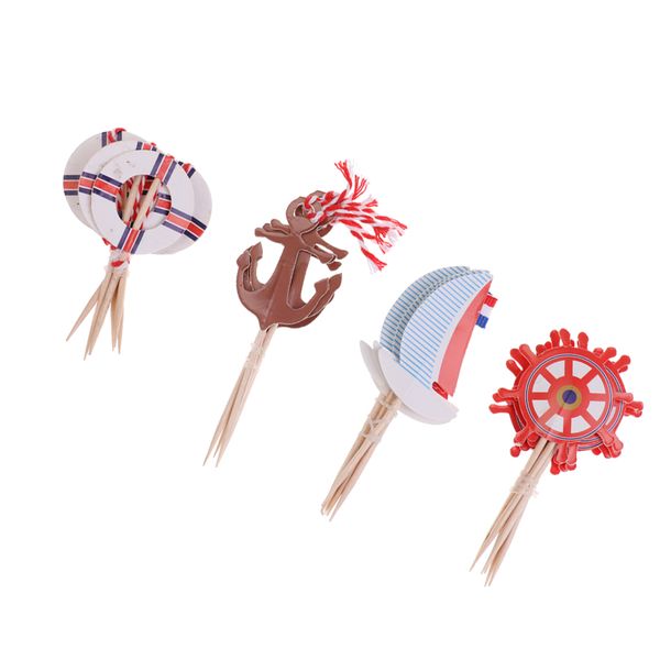 

24 pieces nautical style paper cupcake picks cake er party cake decor