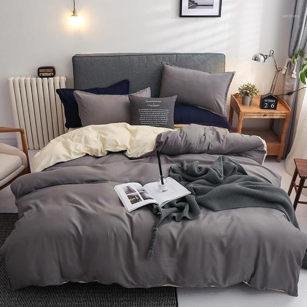 

solid color bedding sets children single 4 pcs bed cover ab printing duvet cover bed sheet pillowcases nordic bedclothes1