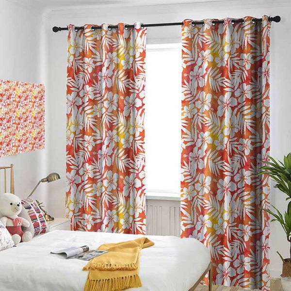

thermal insulated room darkening window shade fantasy watercolor backdrop with white hibiscus blossoms leaves aloha jungle curtain