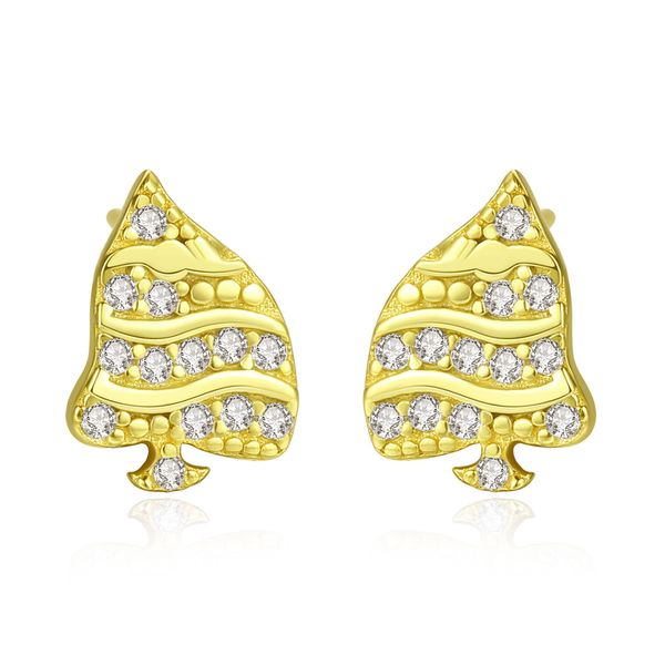

new s925 sterling silver cute christmas tree simple earrings for women girl aaa zircon christmas banquet jewelry gift, Golden;silver