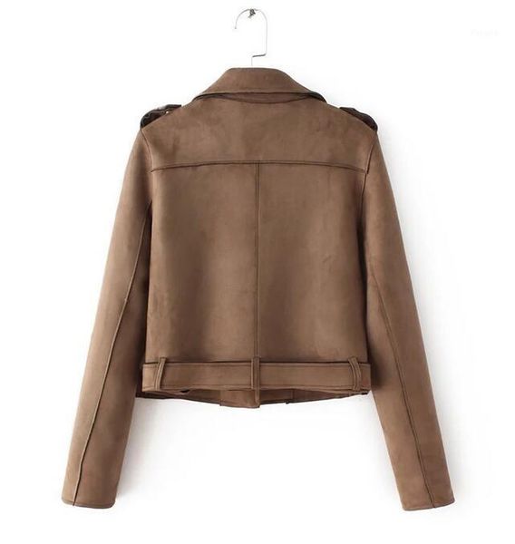 

new arrial women autumn winter suede faux leather jackets lady fashion matte motorcycle coat biker gray pink beige outwear1, Black;brown