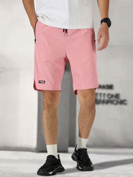 

men 1pc letter patch detail drawstring waist shorts j34c#, Black