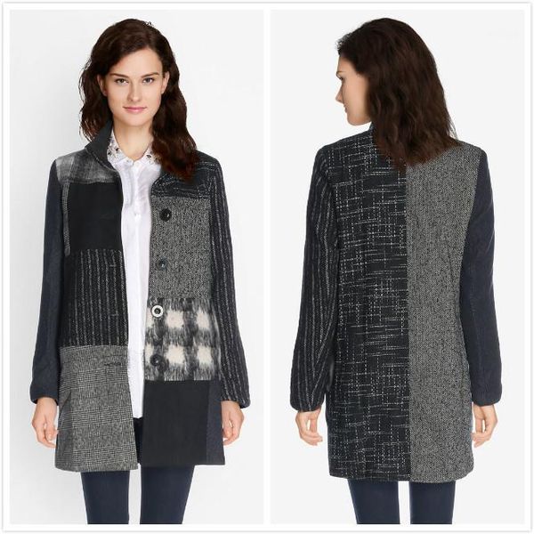 

spanish fashion women's wool patchwork coat1, Black