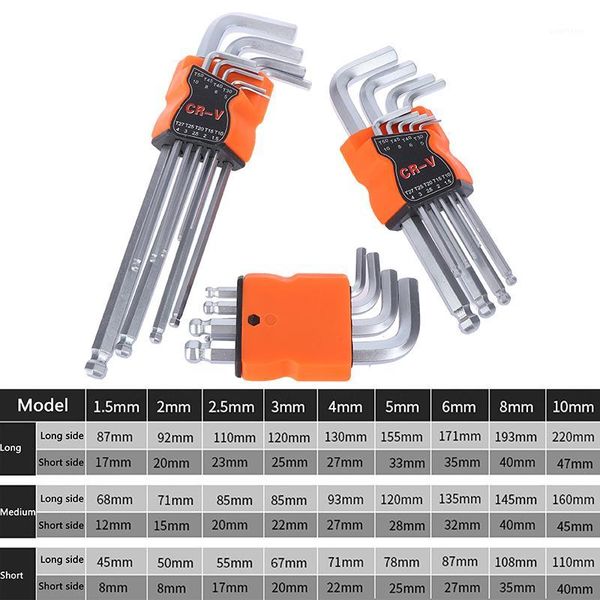 

9pcs/set multifunction l wrench ball end long arm hex key allen wrench set powerful repair tool hand tools1