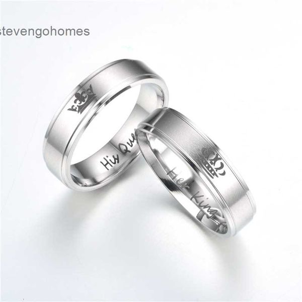 

couple king his queen accessories titanium her steel crown black ring, Silver