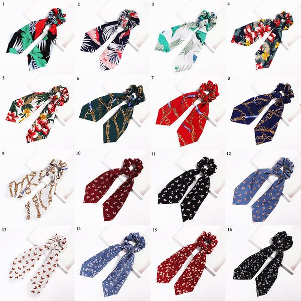 

fashion summer ponytail scarf elastic hair rope for women hair bow ties scrunchies hair bands flower print ribbon hairbands