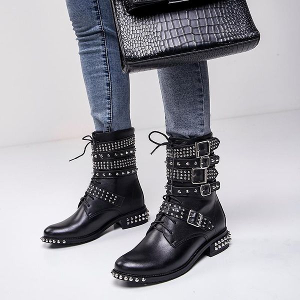 

women boots natural leather upper ankle boots for women autumn and winter velvet online celebrity knight platform, Black