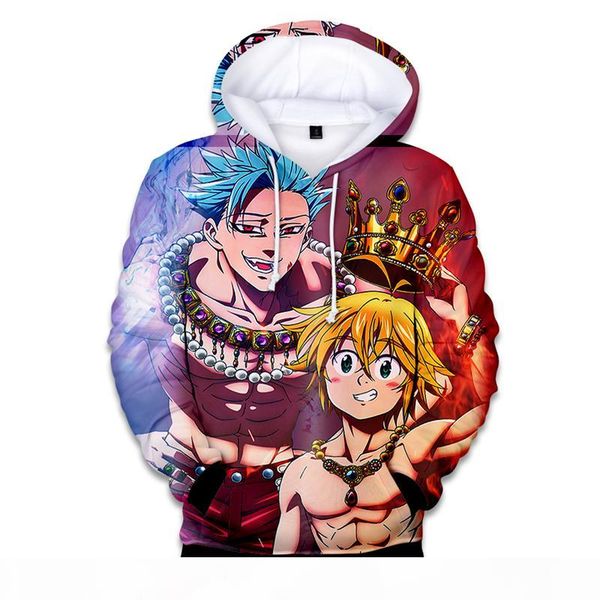 

funny japan anime nanatsu no taizai the seven 3d hoodie dragon character printed hooded sweatshirt dropship, Black