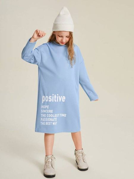 

girls slogan graphic drop shoulder dress she, Red;yellow