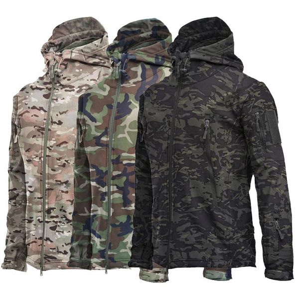 

camouflage outdoor hiking jacket men softshell jacket tactical windproof waterproof flight hood coat coat, Blue;black