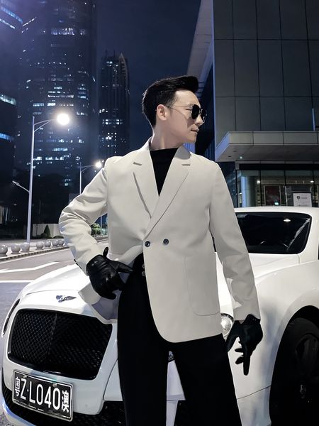 

daio ethan korean design single west solid men's casual double row suit coat
