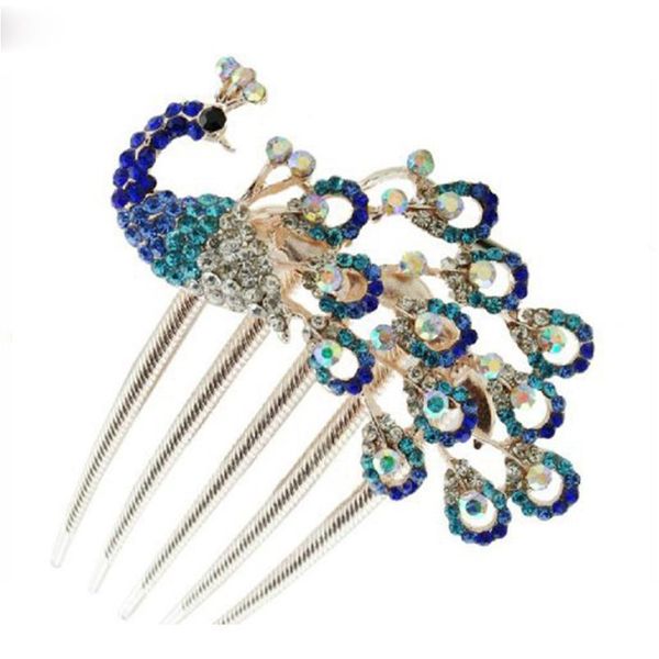 

beautiful peacock 1pc crystal diamond flower tray hair comb bridal rhinestone five-tooth girls hair styling acc qylpnf, Black;brown