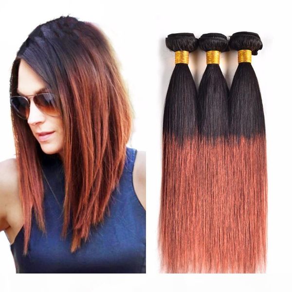 

new arrive brazilian human two tone 1b 33 dark brown straight hair honey blonde ombre straight virgin hair brown blonde hair weave, Black;brown