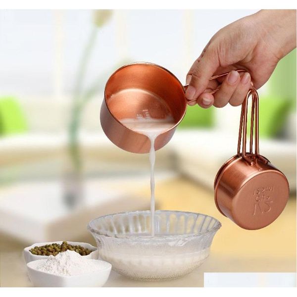 

copper stainless steel measuring cups 4 pieces/lot kitchen tools making cakes and baking gauges measur jllbrh xhlight