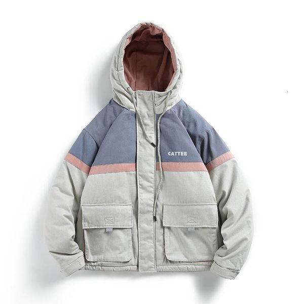 

jacket harajuku japan hip hop parka streetwear winter slim hooded clothes men super quality thicken outwear multi-pocket youth, Black