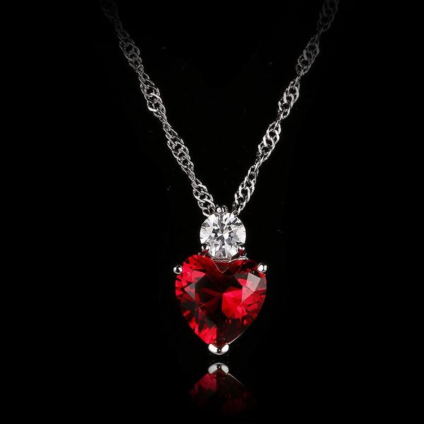 

emmaya new fashion heart shaped zircon necklace white gold color red champagne crystal necklaces for women anniversary jewelry sqcxuq, Silver