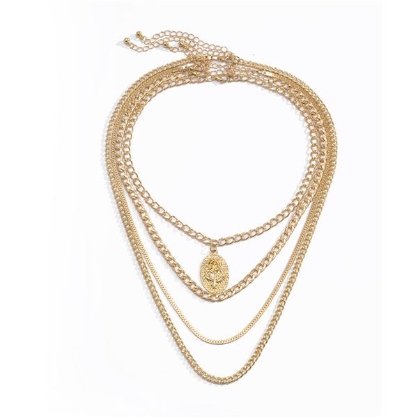 

6sets/lot european metal flowers pendant necklaces retro gold clavicle chains for women multi layer rose floral chokers jewelry wholesale, Silver