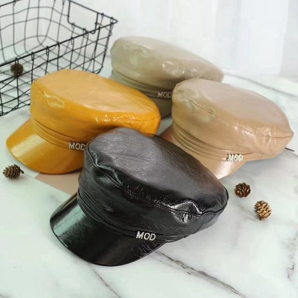 

faux leather caps women pu newsboy cap ladies autumn flat octagonal hats for women retro beret hat, Blue;gray
