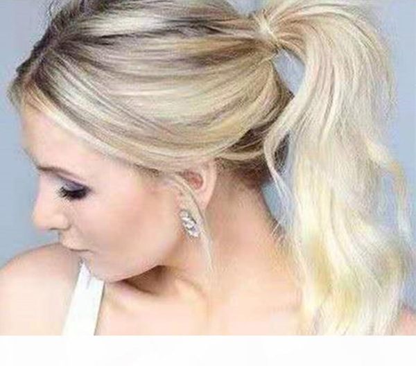 

12a honey blonde pony tail hair extension virgin hair ponytail 613 hairpiece wraps cuticle aligned human hair ponytail 120g, Black