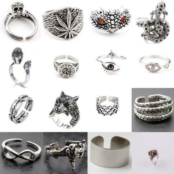 

women men retro creative skull stainless steel blade eye adjustable ring hip hop open rings jewelry gifts, Silver
