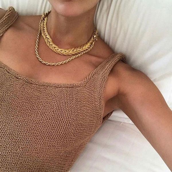 

timeless wonder titanium pave twist chain choker necklace women stainless steel jewelry gothic simple punk boho ins 63461, Golden;silver