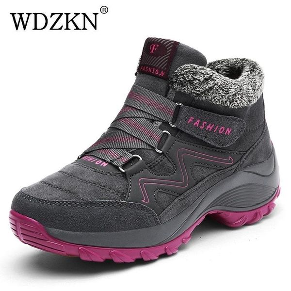 

boots wdzkn 2021 women snow winter plush warm shoes suede wedges ankle for platform botas mujer, Black