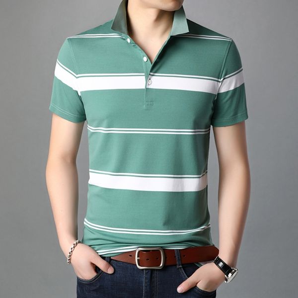 

8pycm yashite 2020 летней нового полосатого отворот мужской футболка мода случайной коротких рукава футболки корейских мужчины ksh7k, Blue