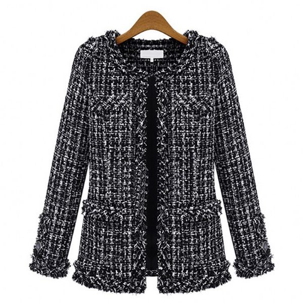 

black and white plaid women's plus size slim coat 2020 winter wool blends coats s m l 2xl 3xl 4xl