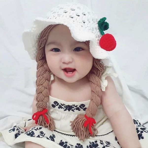 

cute hats for baby girls braid bonnet kids spring beanie hollow toddler child handmade woolen earmuffs cap newborn p props y201024, Blue;gray