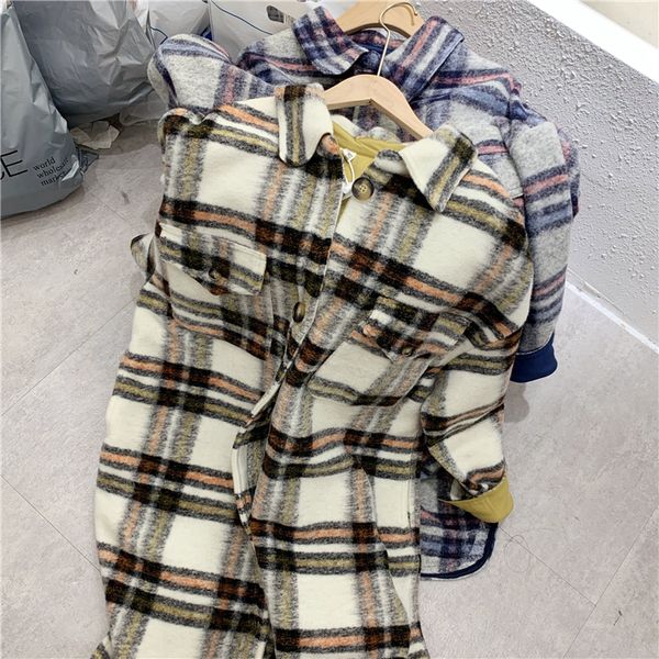 

new 2021 spring turn down collar woolen plaid print elegant wool jacket women autumn long coat feminino 3pjx, Black