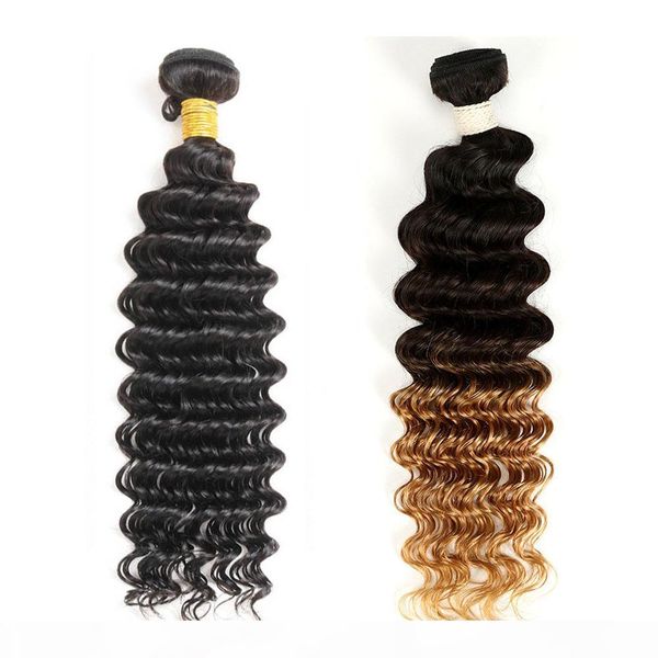 

unprocessed human hair deep wave natural color 1b raw indian deep curly wave 3 bundles 1b 4 27 ombre deep wave, Black