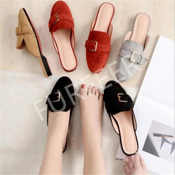 

new women's spring mules shoes fashion suede lazy slippers woman slides female flip flops home toe-covered shoes big size 31-43 #vf8s, Black