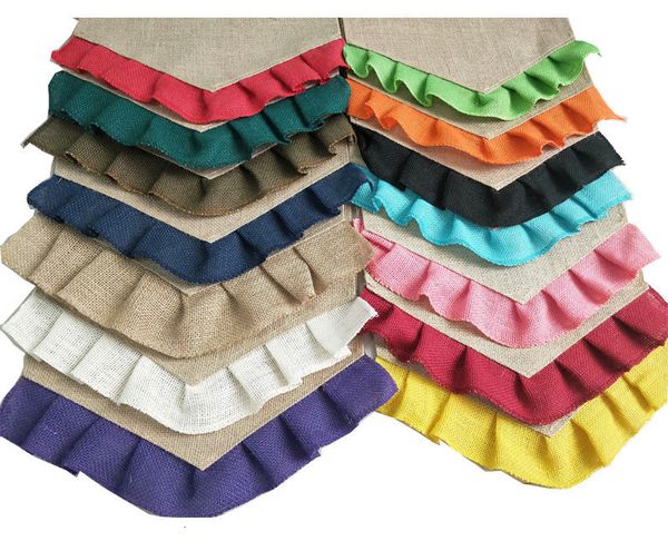 

colorful ruffle diy burlap garden flags 31*46cm jute liene yard house decoration hanging flag epacket