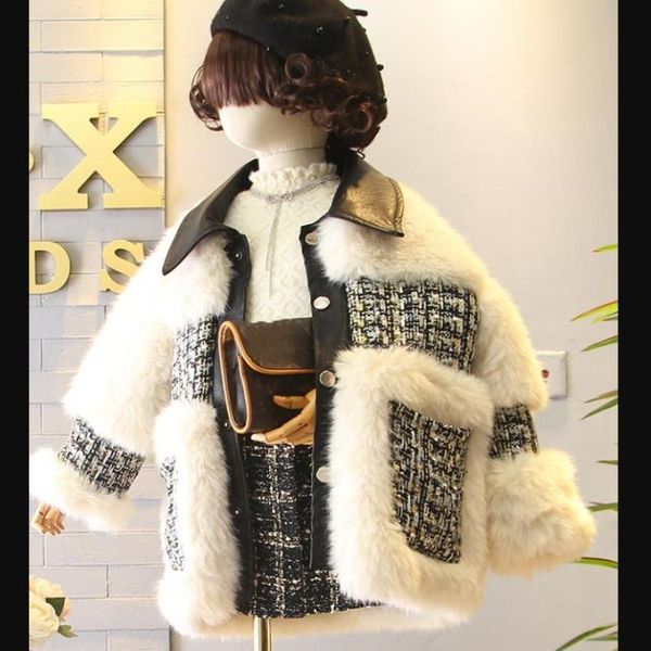 

jackets winter fur patchwork coat girls fashion long sleeve jacket warm outerwear children outfit ws1857, Blue;gray