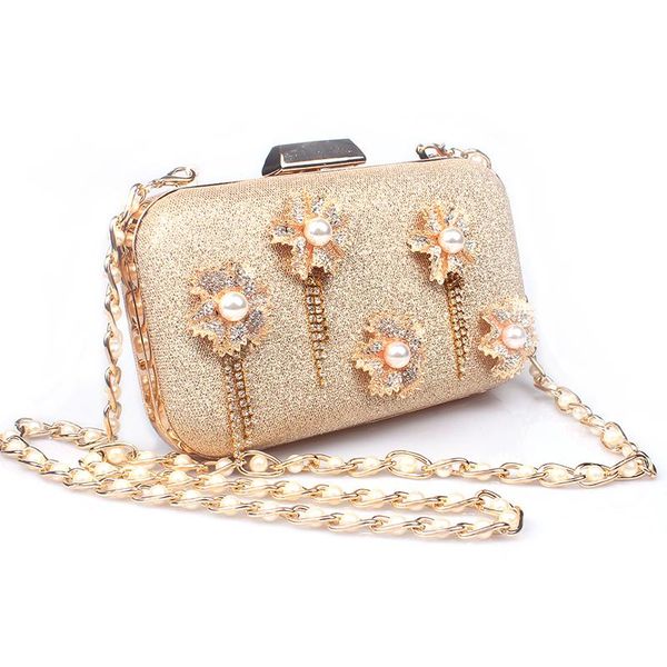 

diamonds two color fashion pearl chain appliques evening bag women bag rhinestone lady wedding purse day clutch bolsa feminina