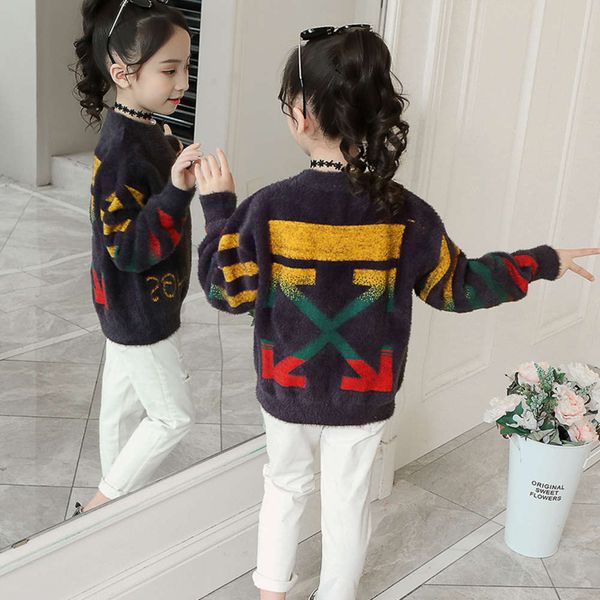 

and sweater foreign sle girls' autumn winter plush thickened children's clothing half high collar knitwear afht, Blue