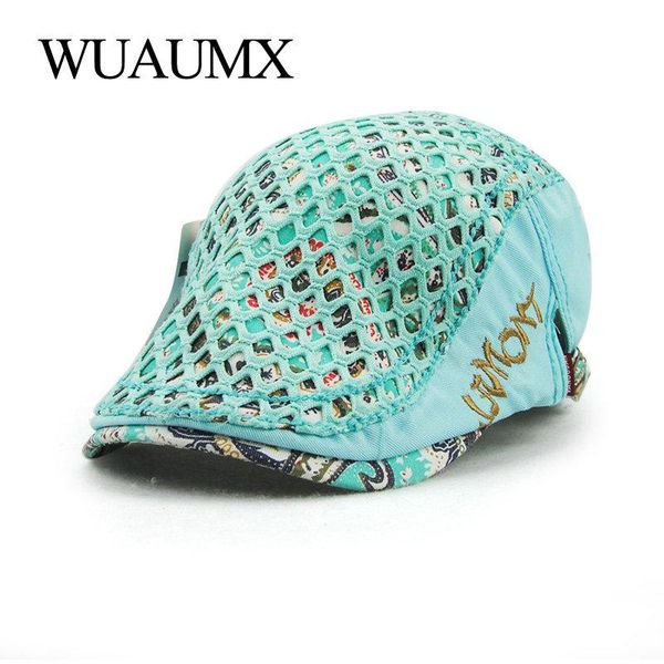 

berets wuaumx summer hat for women cotton sun visor blue beret female spring flat cap boina masculina adjustable, Blue;gray