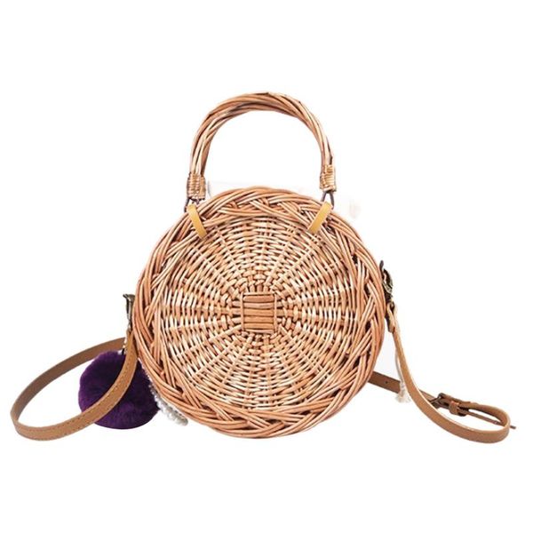 

женский rattan сумка соломы сумка для женщин летние каникулы пляж сумка сплетенная круглый tote