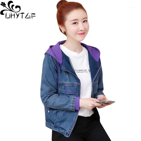 

uhytgf spring denim jacket women loose 3xl plus size outerwear fashion hooded studentcasual short coat jaqueta feminina 5061, Black;brown