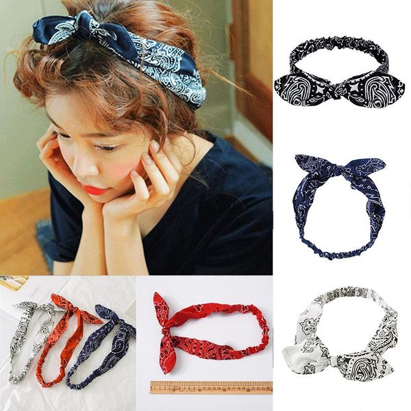

women rabbit ear headband vintage cross knot bows hairband head band cashew elastic ladies girl turban hair accessories headwear q sqcffe