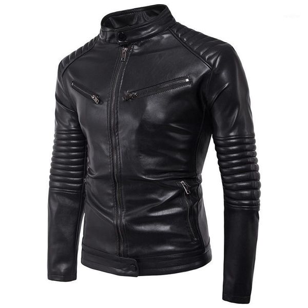 

2020 new spring autumn men's leather jacket high end business simple silm stand collar motorcycle leather coat plus size 3-5xl1, Black