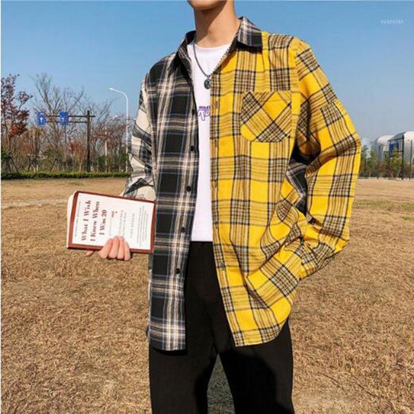 

moda veloce blakc and yellow plaid shirt men yellow shirt for men summer mens shirts casual slim fit1, White;black